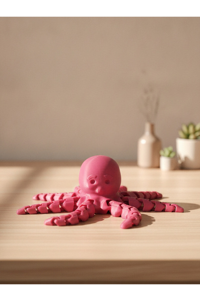 Eklemli Pembe Ahtapot - Dekoratif 3D Maket Hediyelik 4,5cm