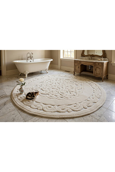 HOMEMOME Cotton Round Bath Mat Cream Color 120*120
