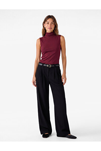 Koton Straight Wide-Leg Fabric Pants with Pockets and Belt