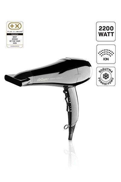 Arzum AR5007 Shiny İyonlu Saç Kurutma Makinesi, Difüzörlü Başlıklı, 2200W, Siyah
