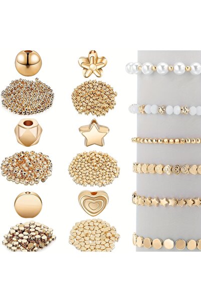 Choice Golden 1200pcs Bead Set Jewelry Making in Star Circle Facet Heart and ...