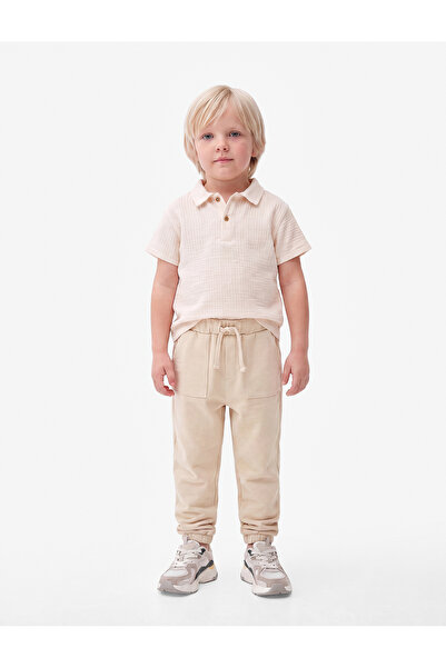 Koton Cotton Shirred Jogger Sweatpants with Pockets and Tie Waist