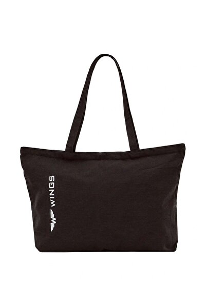 WINGS BRAND Geantă shopper din pânză neagră WINGS