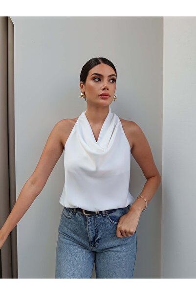 ESRAHELVACI Degaje Collar Sleeveless Satin Blouse