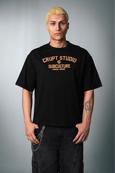 Crupt Studio Ανδρικό μπλουζάκι Crupt Yellow Subculture, μαύρο, φαρδύ, κοντό