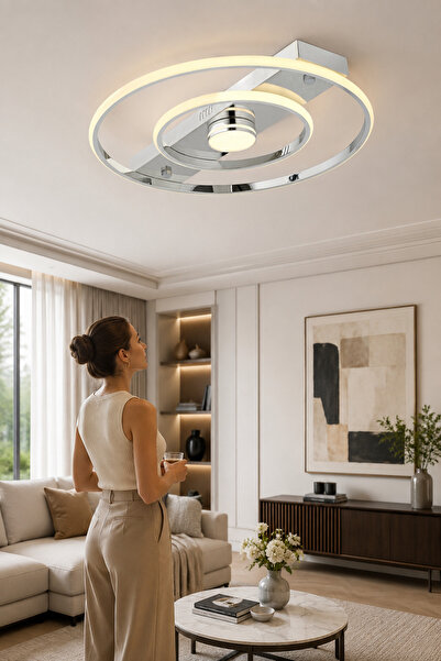 ESSLİGHT Alfa 45 Cm 3 Işık Mod’lu Modern Salon Mutfak Yatak Odası Led Avizesi
