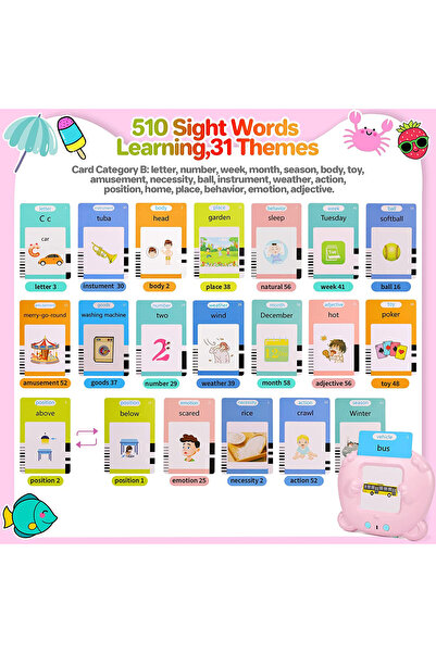 Choice Pink 510 Words Learning Machine for Kid Talking Flash Cards Kindergart...