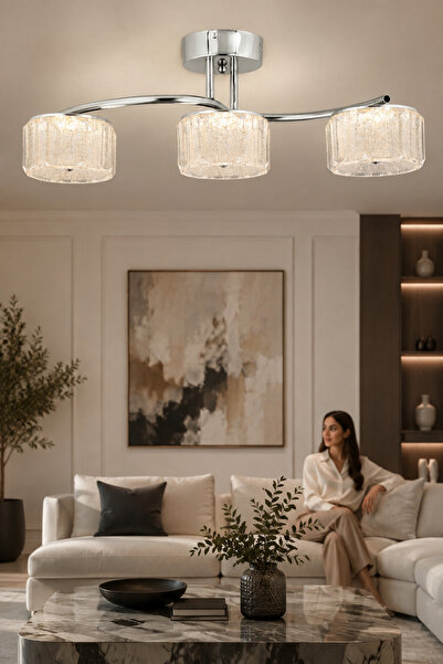 ESSLİGHT Mercan 3’lü Sıralı Şeker Camlı 3 Işık Mod’lu Modern Salon Mutfak Yat...