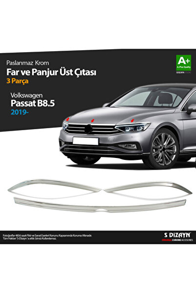 S Dizayn S-Dizayn VW Passat B8.5 Krom Far Üzeri Çıta Seti 3 Parça 2019-2023 7...