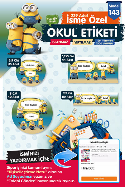 t tuğset etiket Okul Etiketi Kalem Defter Etiketi Özel İsim Yazılabilen Etike...