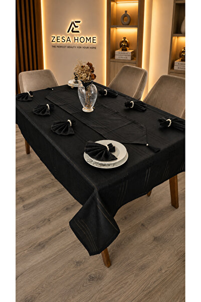 ZESA HOME Față de masă Colber Stripe Detaliată Neagră 12 Pers 26 Bucăți - Mas...