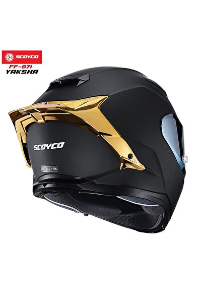 Scoyco FF-871 YAKSHA MAT SİYAH-GOLD GÜNEŞ VİZÖRLÜ KAPALI KASK (GOLD CAMLI)
