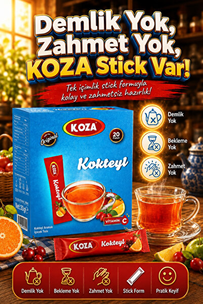 Koza C Vitamini Kokteyl Aromalı Pratik Lezzet Meyve Aromalı Tek İçimlik Premium İçecek Tozu 20 Stick