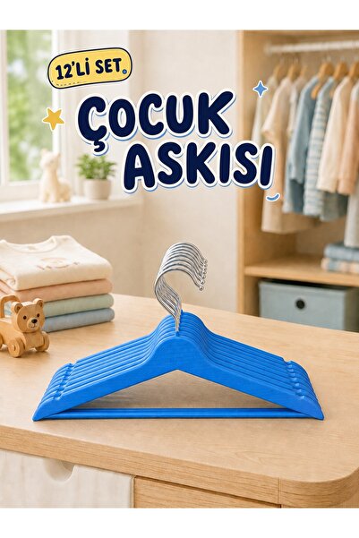 Hausgarten 12 Adet Dolap İçi Düzenleyici Çocuk Elbise Askısı Bebek Askısı Mavi