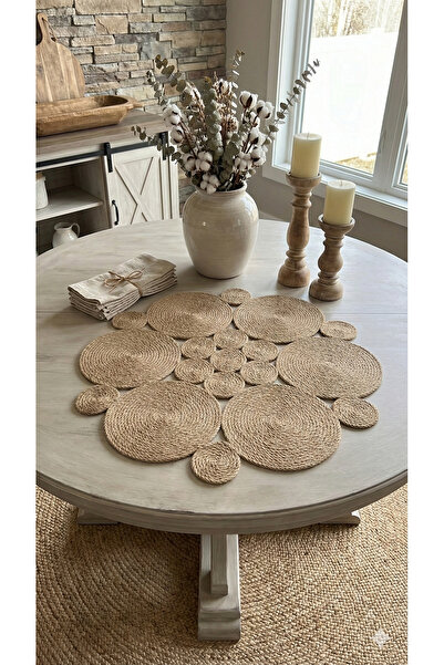 Homever Roundy 70cm Yuvarlak Hasır Jüt Salon Mutfak Masa Örtüsü / Runner / Ranır