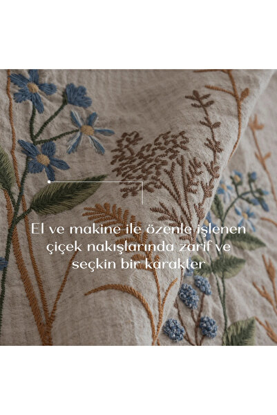 Ecocotton Latifa Double Duvet Cover Set 100% Organic Cotton Linen Embroidered Beige 200X220 cm