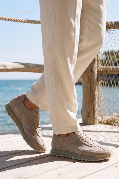 Valmenti Erkek Hakiki Deri Bej Süet Sneakers & Spor Ayakkabı