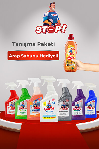 STOP Forte Tanışma Paketi Temizlik Seti 7’li + 1 L Arap Sabunu Hediyeli