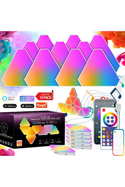 Qova Έξυπνο Τριγωνικό Κιτ Πάνελ LED RGBIC, Σετ 10 Τεμαχίων, Qova ® Έλεγχος μέ...