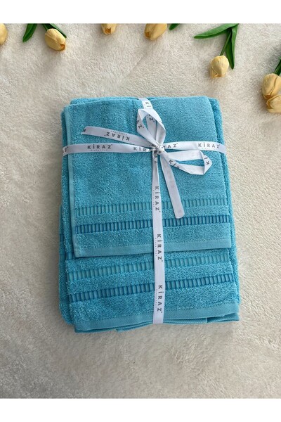 KİRAZHOME Turquoise 3-Piece Cotton Towel Set – Bath & Hand & Face Towel Set –...