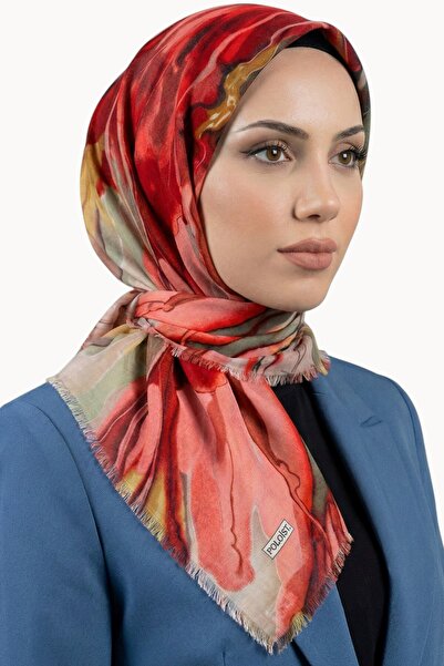 hadiora Women's Salmon Orange Abstract Patterned Cotton Flared Scarf