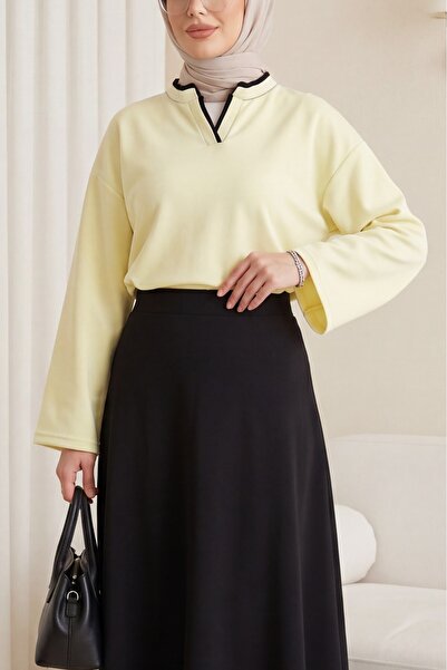 Modamorfo Μπλούζα με λαιμόκοψη V, διπλής στρώσης, από χτενισμένο βαμβάκι με 2...