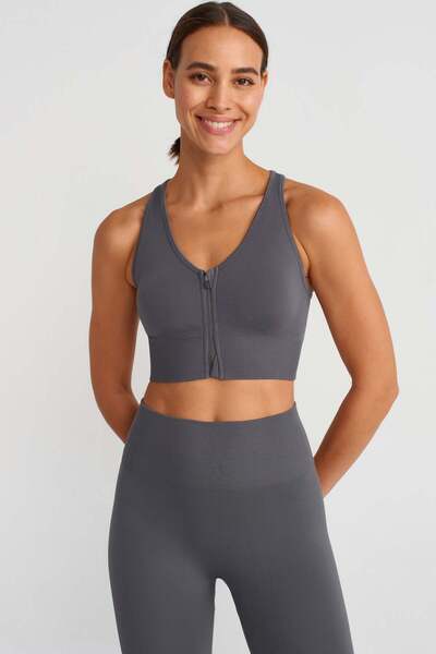COMEUP Αθλητικό σουτιέν με φερμουάρ μπροστά και επένδυση ανθρακί