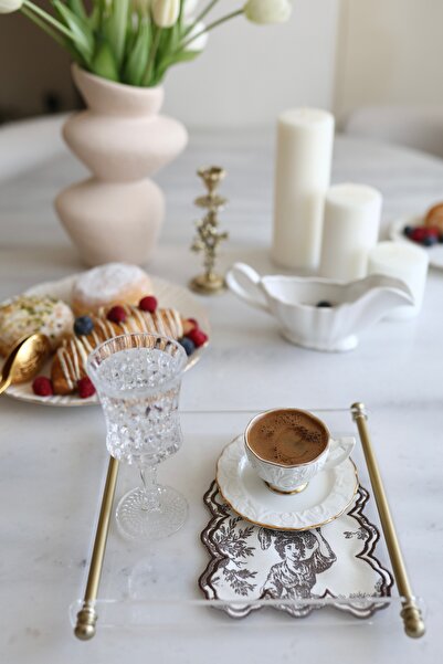Home&Grace Fransız Desen Kahverengi 6’lı Keten Kokteyl Peçetesi
