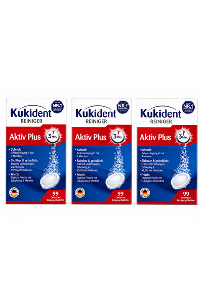 Kukident Aktiv Plus Protez Diş Temizleme Tableti 99 Adet – 3 Dakikada Etkili ...