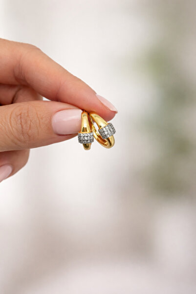 Nilvera Kuyumculuk Zircon Stone Hoop Earrings – Stainless Steel Gold Color St...