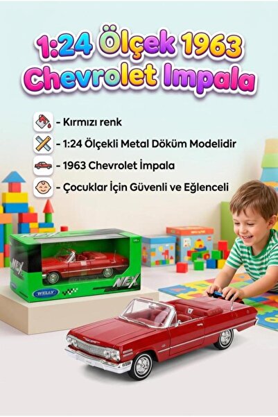 Tıfıl Toys Welly 1:24 Ölçekli Lisanslı 1963 Chevrolet Impala Kapıları Açılabi...