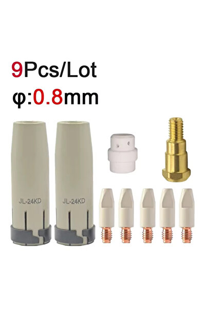 Choice8 9 قطع 0.8 مم 24KD جديد، حامل رأس فوهة غاز لشعلة MIG، فوهة غير لاصقة ب...