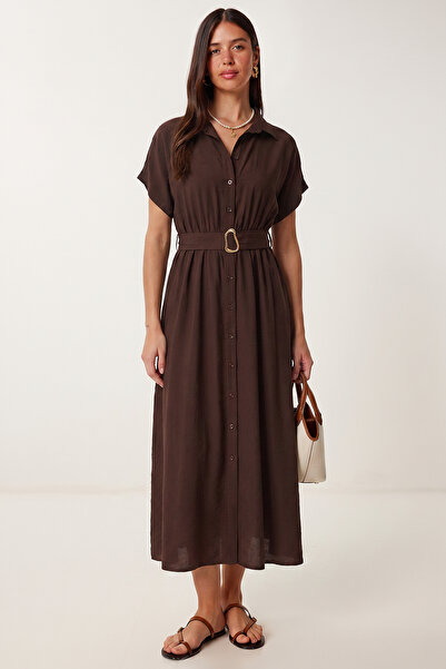 Lovelyİstanbul Καλοκαιρινό φόρεμα πουκάμισο με ζώνη LGX0009 ΚΑΦΕ