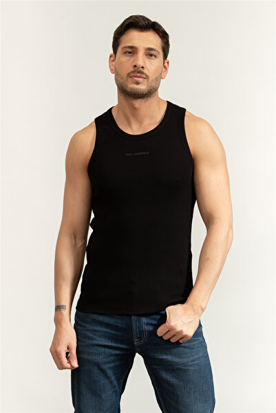 Karl Lagerfeld SL Erkek Bisiklet Yaka T-Shirt Siyah
