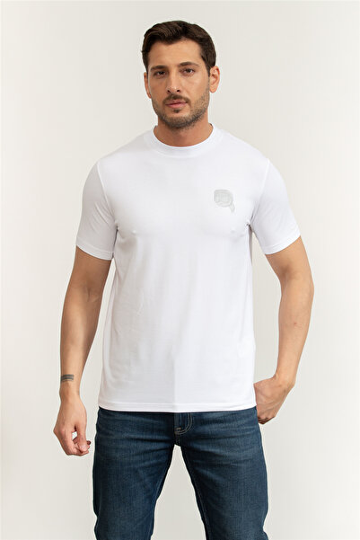 Karl Lagerfeld Erkek Bisiklet Yaka T-Shirt Beyaz