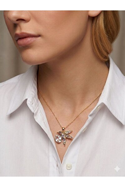 LUXENYA DESİGN Gold Color Women's Steel Necklace with Colorful Stone Bird Fig...