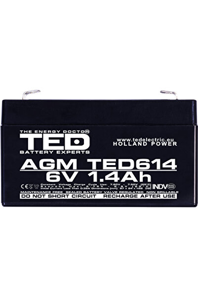 TED Electric Acumulator Stationar AGM VRLA Etans 6V 1.4A F1 T1, Dimensiuni 97mm x 24mm x h52mm