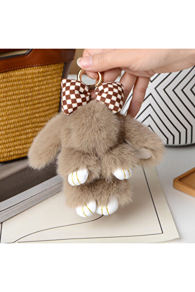 Choice12 About 15 cm Khaki bow ZAKOL 15cm Fluffy Rabbit Fur Pompon Bunny Keyc...