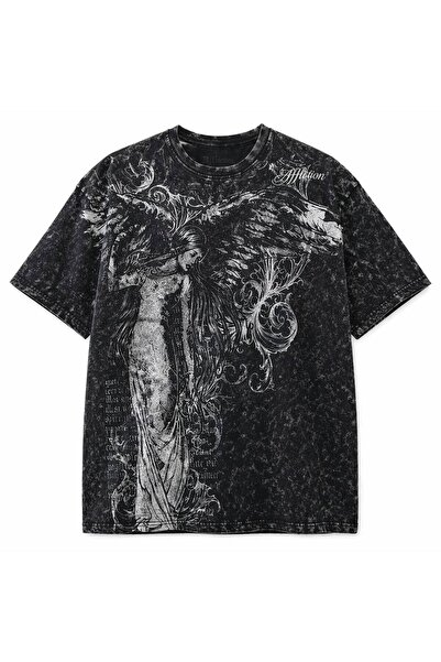 LAND MODA Siyah Vintage Angel Affliction Cyber Grunge Unisex T-shirt