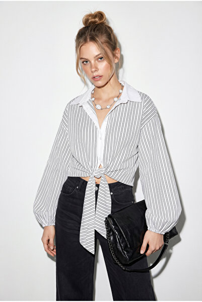 Bianco Lucci Γυναικείο ριγέ πουκάμισο με λεπτομέρεια δεσίματος 2219 60286205