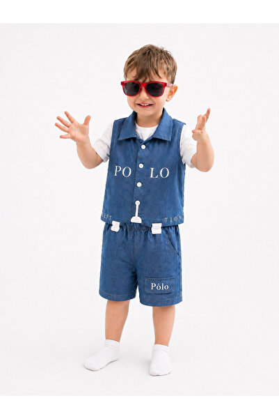 Minikcan Erkek Çocuk Polo Yelekli Şort Takım – Yazlık 3’li Set