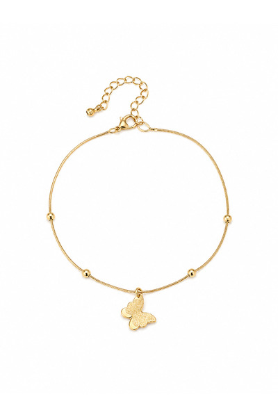 Sjour Top Boncuklu Kelebek Kadın Çelik Halhal Gold 19 + 5 cm 3 Yıl Garantili
