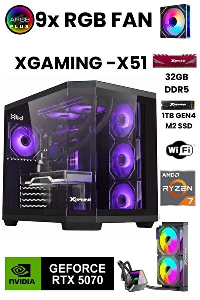 XGAMING X51 Ryzen 7 7800X3D 32GB DDR5 RAM 1TB M.2 NVMe SSD RTX5070 12GB Sıvı ...