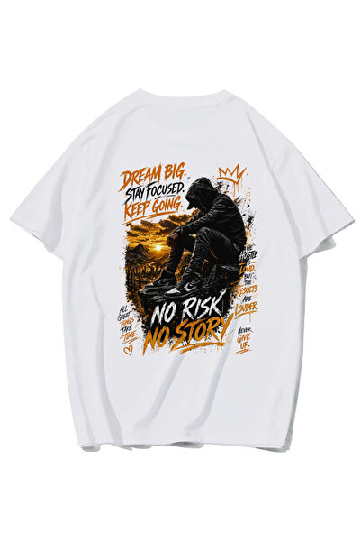 BRZ COLLECTION Tricou Unisex Oversize No Risk No Story (ALB)