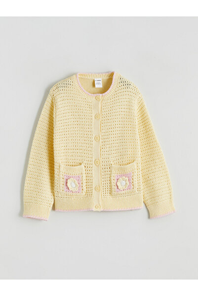 LC Waikiki Cardigan tricotat brodat pentru fete cu guler rotund