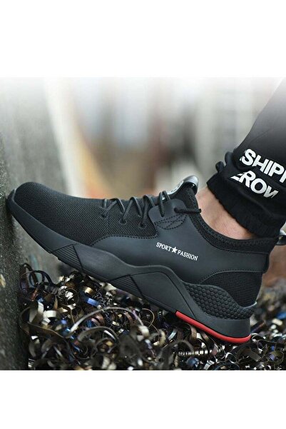 Axpeih Black Steel Toe Safety Shoes for Men, Breathable Anti-Puncture Work Sn...