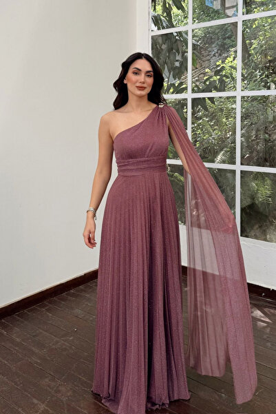 Sindimoda Rüya Tek Kol Omuz Tokalı Sim Detay Abiye 9388