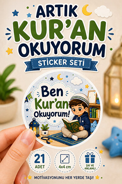 Sticker Ekspres Ben Kur'an Okuyorum Sticker 4 cm 21 Adet Kur'an Okuma Hediye ...