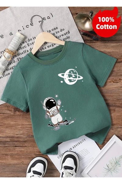 NIGRUM PARDUS TRICOU BĂIEȚE DIN BUMBAC CU IMPRIMEU NASA ASTRONAUT SEZONUL NOU
