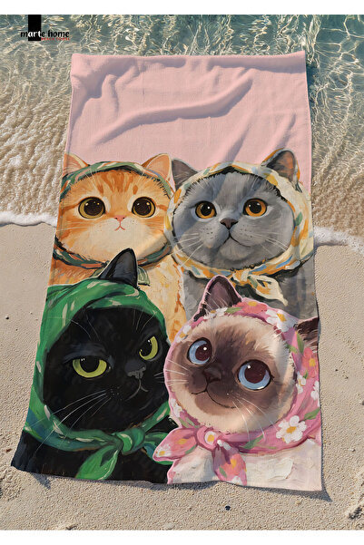 Marte Home CATS - RENKLİ KEDİ BASKILI PLAJ HAVLUSU - 75x150 CM